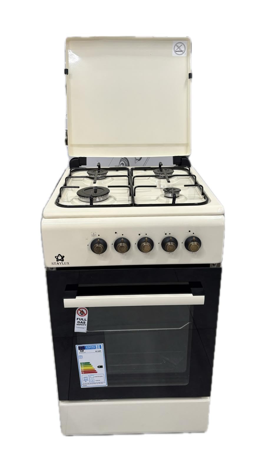 Cucina A Gas 4 Fuochi Con Forno A Gas 50 x 50 cm Colore Beige Rustico Crema Con Coperchio