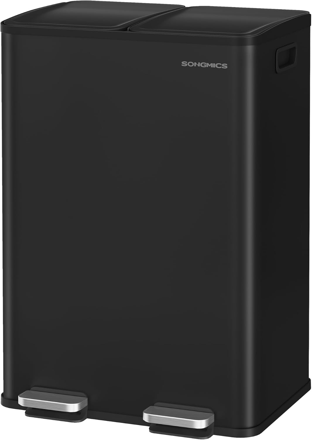 SONGMICS Trash Can, 2 x 8 Gallon (2 x 30 L) Dual-Compartment Garbage Can with Soft-Close Lid, Pedal and Inner Buckets, Stainless Steel, Includes 15 Liner Bags, Ink Black ULTB741B01