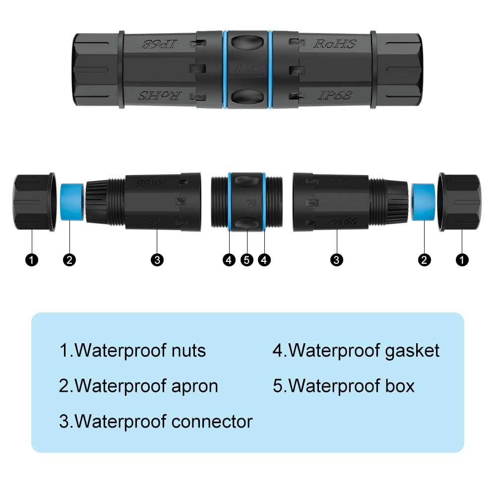 iwillink Cat6 Waterproof RJ45 Coupler, Shielded Female to Female Waterproof Ethernet Coupler, IP68 Ethernet Outdoor LAN Cable Connector for Cat5/Cat5e/Cat6 Ethernet Cable PoE, 5 Pack