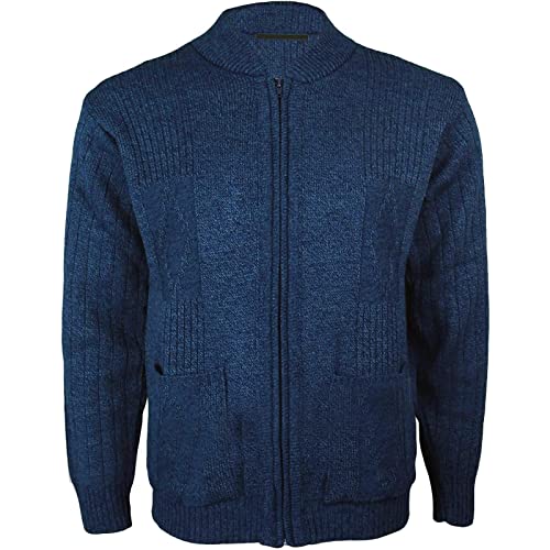 Miss Trendy Mens Classic Zip Up Vintage Plain Knitted Grandad Cardigan Jumper (XL, Navy)
