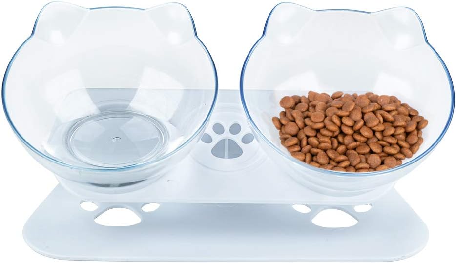 Pantula Pet Dog Cat Bowls Double Food Water Bowls with Non-Slip Rubber Base Stand Rise Food Bowl (Clear)