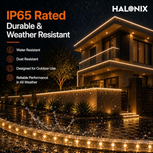 Image of Halonix LED 120 Led /MTR Rope Light for Home Decoration | IP65 Certified, BIS Approved | Indoor and Outdoor use | Direct Plug-in | 700 Lumens in Every Meter | Pack of 1 (50 Meter, Warm White)