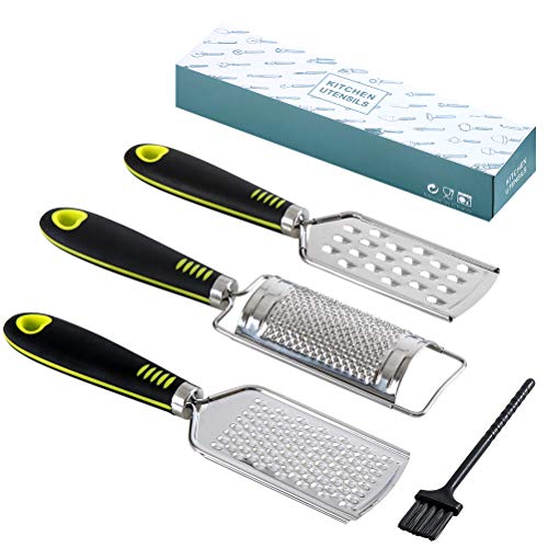 Pendolr 3 Pieces Stainless Steel Cheese Grater Handheld Lemon Zester Multi-purpose Kitchen Food Grater for Cheese Chocolate Butter Fruit and Vegetable