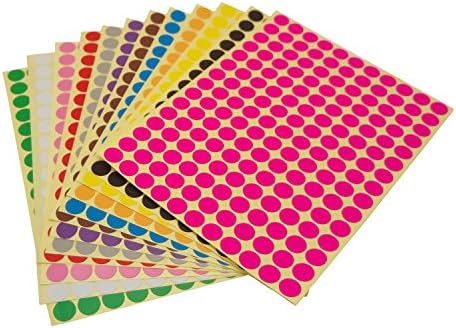 LJY Round Dot Stickers Color Coding Labels, 12 Different Assorted Colors Dot Labels, 12 Sheets
