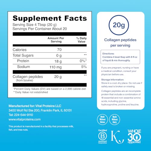 Image of Vital Proteins Collagen Peptides Powder - Grass Fed Collagen Peptides for Hair, Nail, Skin, Bone & Joint Health, Unflavored, 14.3oz