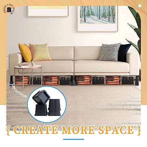 Hiflora Bed Risers 3 Inch-Heavy Duty Furniture Risers Square Dorm Lifts For Couch Table Desk Sofa Chair Stackable/Anti-Skid/Wear-Resistant/Adjustable Bed Riser,4 Pack #TOP5