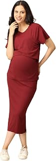 The Mom Store Ribbed Maternity and Nursing Co Ord Skirt Set | Stylish Pregnancy & Postpartum Wear for Women | Feeding Outf... Price In India