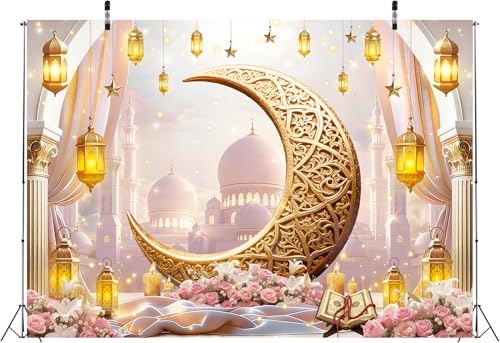 Ramadan Mubarak Photography Backdrop Eid Crescent Moon Mosque Dome Islamic Muslim Castle Background Eid al-Adha Party Decoration Festival Photo Props (82x59 inch (7x5FT)) by APDECCLK - Used condition - Image 5