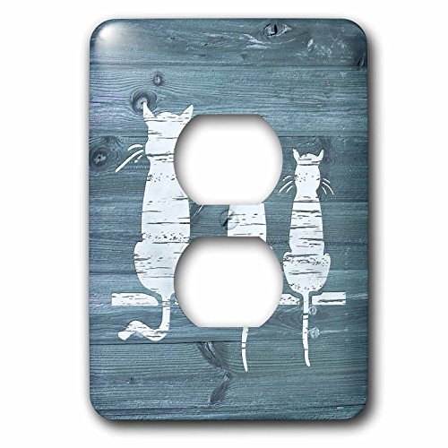 Placa decorativa de tres gatos blancos con acabado efecto madera azul 2