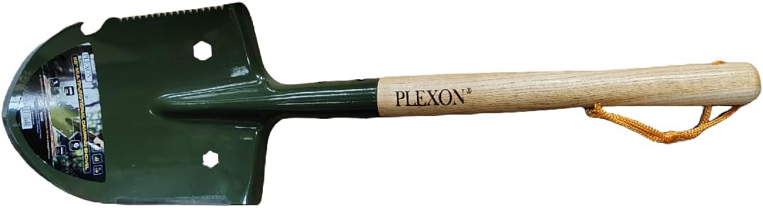 Plexon 25" Multifunctional Camping Shovel with Saw, Bottle Opener, Side Blade & Hexagonal Wrench