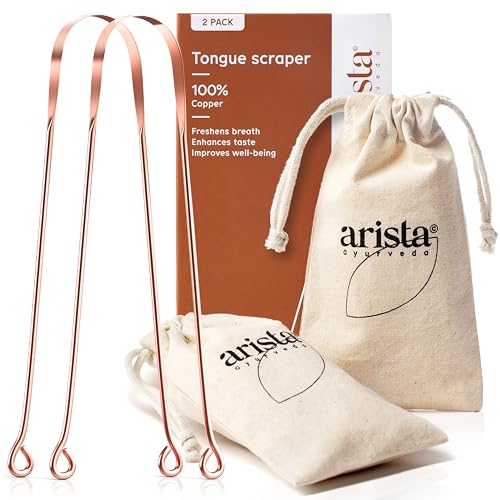 Arista Tongue Scraper 2 Pack, Tongue Cleaners, Copper Tongue Scraper, Ayurveda Products, Bad Breath Treatment for Adults, Copper Tongue Scrapers for Adults, Metal Tongue Scraper