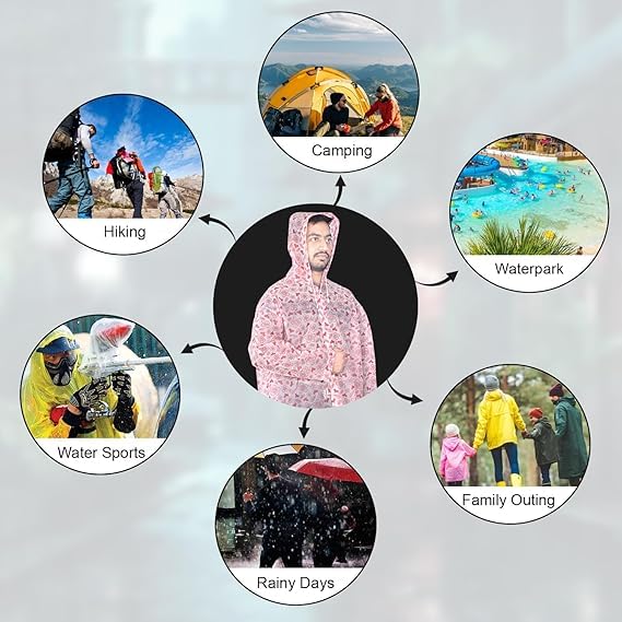 Image of Allextreme EVA Waterproof Unisex Rain Coat Hooded Full Sleeves Outdoor Men, Women, Boys & Girls Rainwear Poncho Raincoat for Camping, Hiking & Travelling (Random Color & Design)