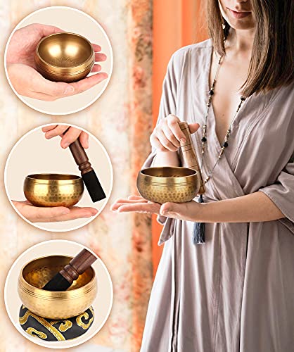 Tibetan Singing Bowls Set-100% Hand-hammered in Nepal Sound Bowl for Meditation, Yoga, Chakra, Meditation Accessories, Unique Christmas Xmas Gifts for Women, Men (8 cm) (8 x 5 cm) - Image 5