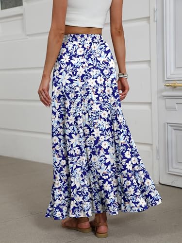 Image of ANRABESS Womens Maxi Skirt Elastic High Waist Swing Tiered A-line Flowy Pleated Boho Beach Vacation Long Skirts