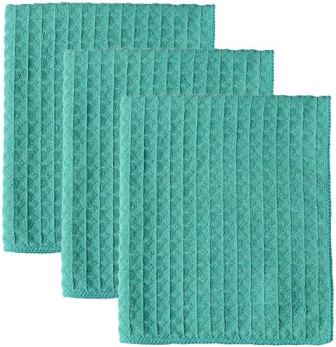 Lifaith Microfiber Thick Waffle Weave Kitchen Towels Machine Washable, Ultra Absorbant, Basic Everyday Dish Cloth, 3 Pack, 40 x 48 cm Aqua