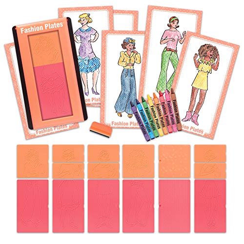 Image of Fashion Plates Retro - Mix-and-Match Drawing Kit, Arts and Crafts, Coloring, Art Supplies, Craft Supplies, Stencils, Crayons Included, Create Your Own Designs, Ages 6+