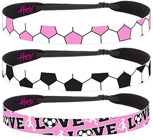 Hipsy Women's Adjustable NO SLIP I Love Soccer Headbands (Light Pink & Black 3pk)