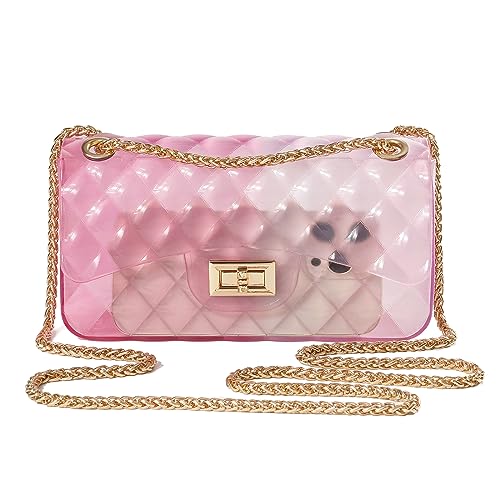MOETYANG Semi Clear Purse for women,Pink Jelly Purse, Clutch Crossbody Shoulder Bag Fashion Design(Medium Pink)
