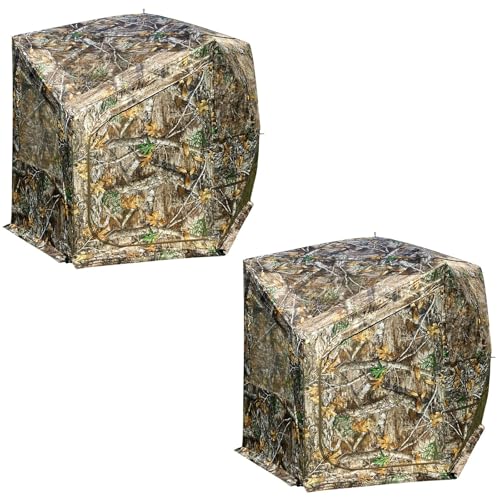 TR Pop Up Hunting Blind 2-Pack for Deer with Silent Zipperless Windows Blackout Interior and Carrying Bag