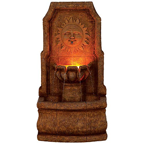 Sun Villa Rustic Happy Sun Face Outdoor Wall Tiered Water Fountain 37" High With Led Light For Garden Patio Backyard Deck Home Lawn Porch House Relaxation Exterior Balcony - John Timberland #TOP4
