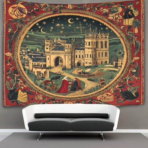 kaiyun Stile medievale Arazzo Da Parete,Cornice del calendario Wall Tapestry Decorazione Interna 70cmx100cm