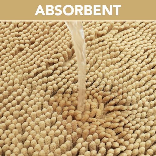 Image of H.VERSAILTEX Dog Door Mat for Muddy Paws Absorbent Dirt Trapper Non Slip Quick Dry Washable Chenille Mats for Dogs Entry Rug for Indoor Outdoor (Beige, 24 inch x 36 inch)