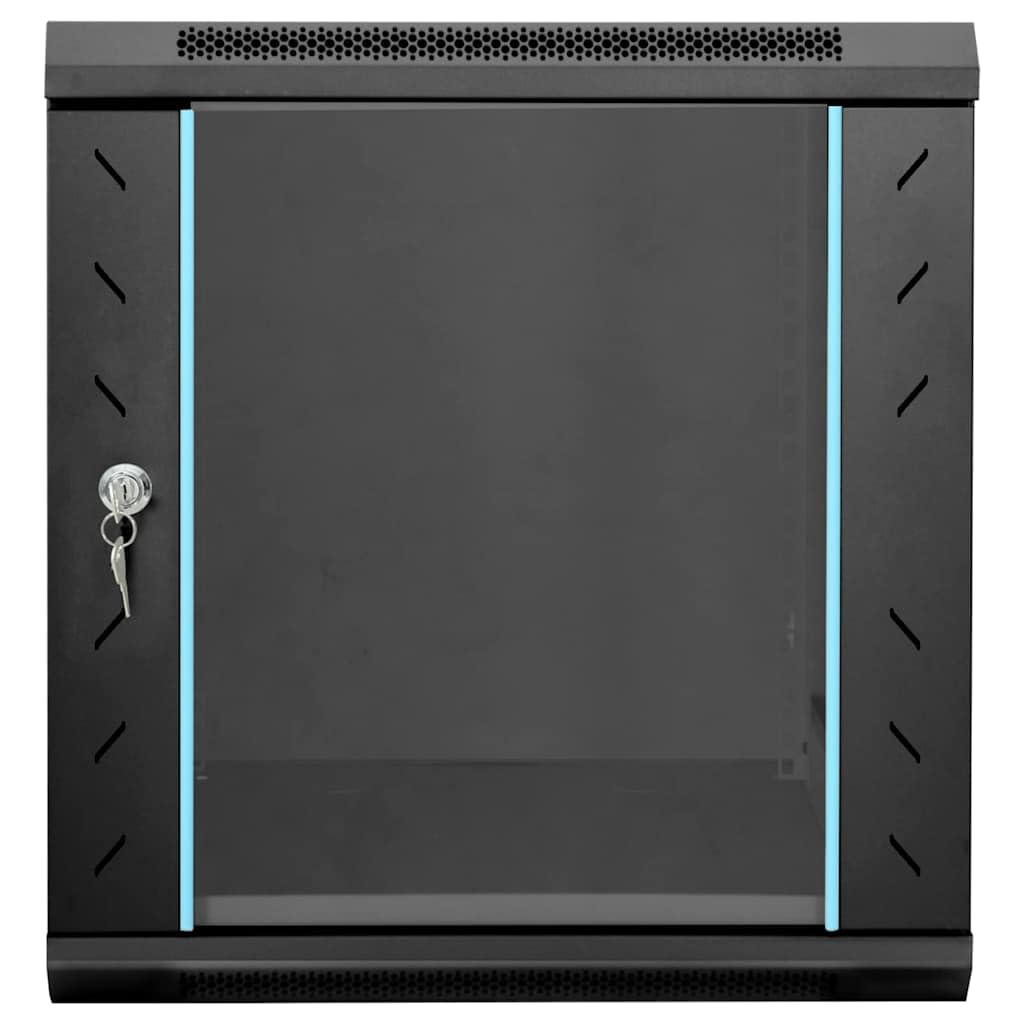 Armadio di rete in acciaio con vano portaoggetti, nero, 53 x 60 x 60 cm, per server domestici, NAS, file server e dispositivi di rete in ufficio e a casa, sistema di archiviazione sicuro con