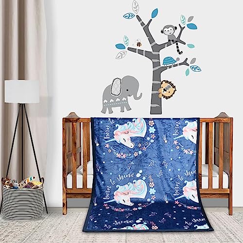 Image of Florida All Season AC Baby Blanket Swaddler Wrapper Flannel Soft and Comfortable for 0-5 Years Babies with Adorable Prints and Designs (Blue Unicorn)