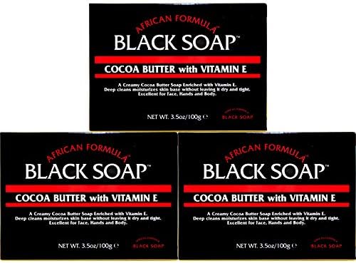 BLACK SOAP African Formula Cocoa Butter Vitamin E Jabon Negro Cacao 3.5oz - 3 PK