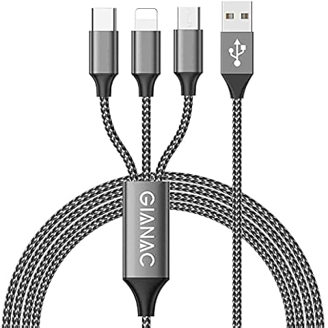Multi Charger Cable, 3 in 1 Charger Cable [1.2M] Multiple USB Cable Nylon Braided with Micro USB Type C Lightning Cable Connector for iPhone, Android Galaxy, Huawei, Nexus, Nokia,LG, Sony, PS4-Grey Cover