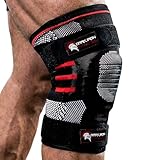 Dark Iron Fitness Knee Brace Pair for Compression & Support for Men & Women, Padded Stabilizer Sleeves w/Lateral Metal Springs for Powerlifting Weight Training, Aids Pain Relief for Arthritis, Large