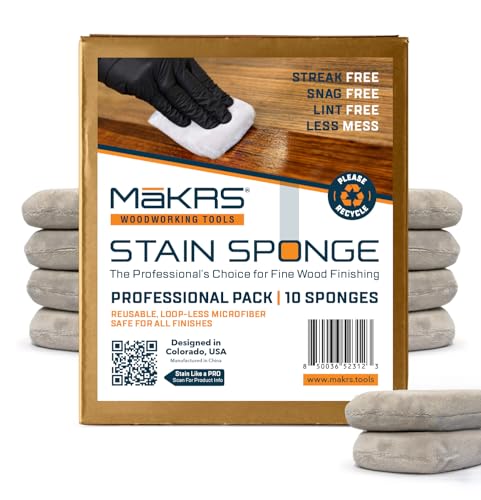 Image of MāKRS Stain Sponge, 10-Pack Staining Pads, Lint, Snag and Streak-Free Applicator Sponges, Micro-Brush Material Over Foam Core, for Wood Stains and All Finishes, Easy to Use with Consistent Application