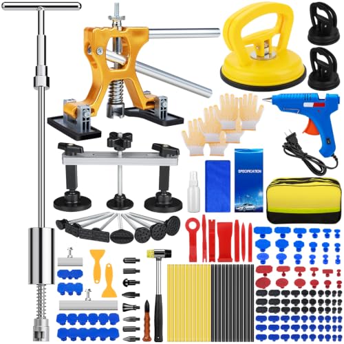 Image of 158pcs Car Dent Puller Kit, Paintless Dent Repair Kit with Golden Lifter, Dent Remover Tool for Car Dents, Hail Damage, Door Ding Repair