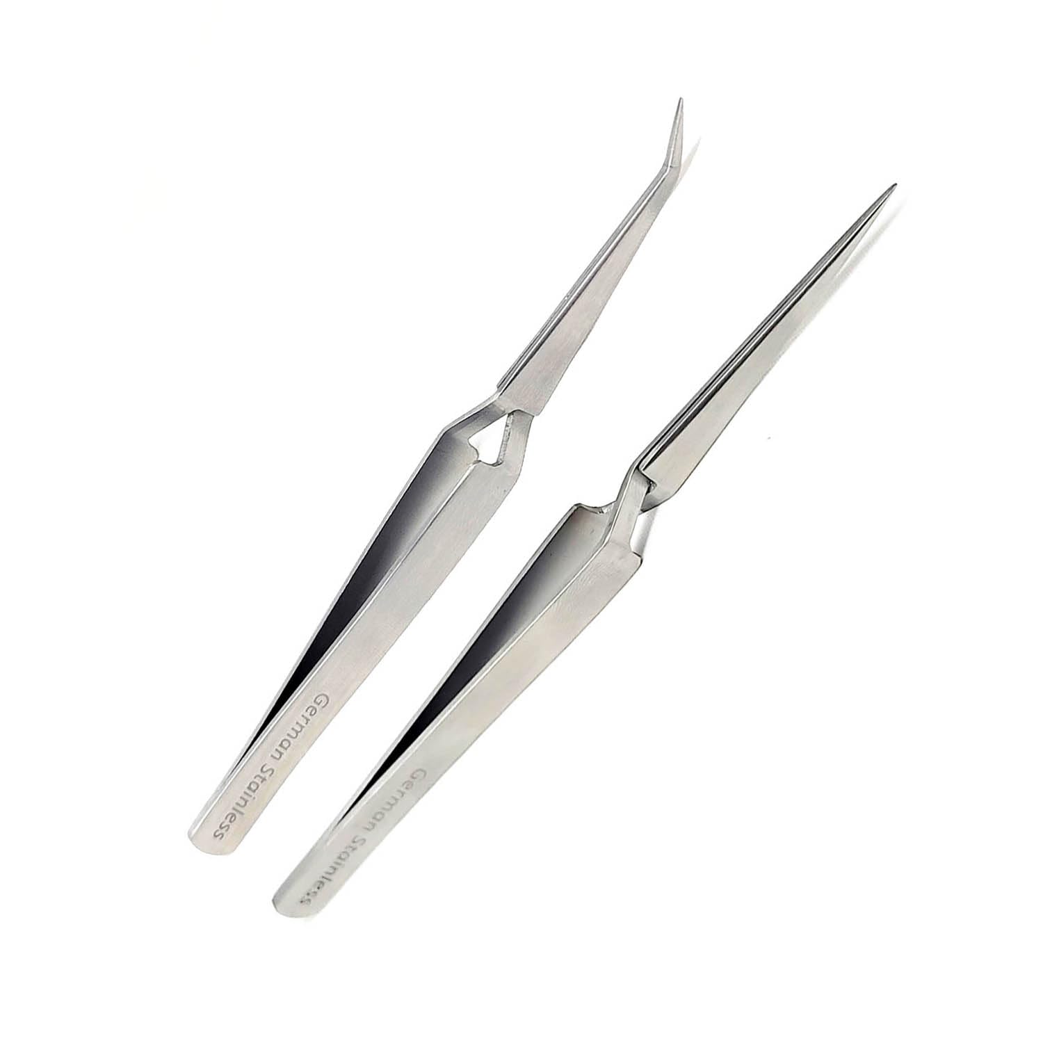 A2Z Scilab 2x Electronic Industrial Cross Locking & Self-Closing Tweezers, Angled & Straight Tip Precision Stainless Steel Forceps For Phone Motherboard Repair Hand Tools Set Eyelash Extension Tweezer