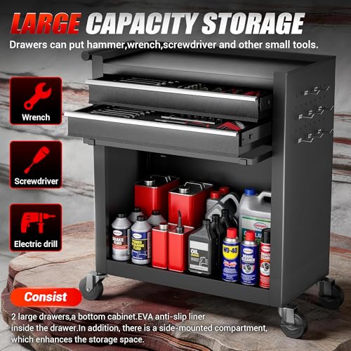 Image of 8-Drawer Rolling Tool Chest with Wheels, Lockable 3-in-1 Tool Box, Detachable Top Toolbox & Bottom Storage Cart with Side Hooks, Heavy Duty Steel Tool Cabinet for Garage, Workshop, Warehouse