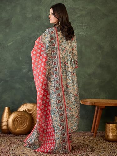Image of Naixa Women's Rayon Lace Work A-Line Kurta with Pant and Dupatta Sets (NX2-726)