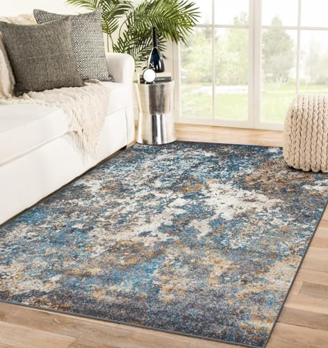 LUXE WEAVERS Rug - Persian Rugs 6490 Abstract Area Rug - Modern Design, Medium Pile, Turquoise / Size 5 x 7