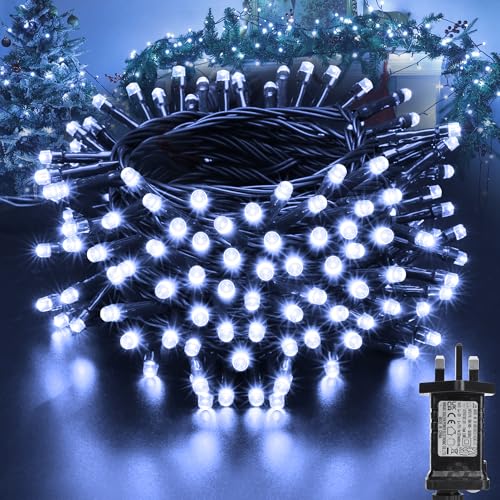 Moxled Christmas Tree Lights White - 15M 100 LED Outdoor Christmas Lights Waterproof, Timer, Memory, 12 Modes Expandable Fairy String Lights Mains Powered for Outdoor Indoor Xmas Tree Decorations