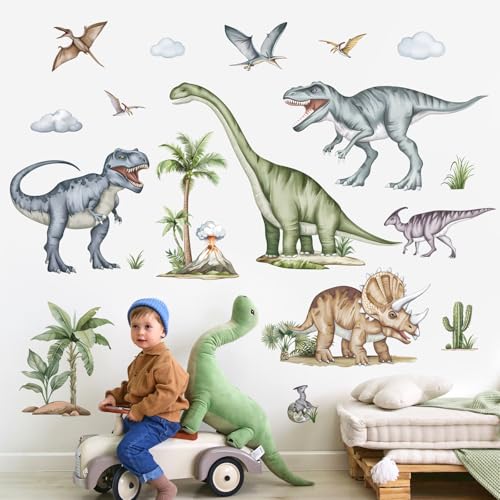 decalmile Large Dinosaurs Wall Stickers Animal Dino Tropical Palm Tree Wall Decals Boys Bedroom Playroom Baby Nursery Wall Decor(XXL) - Image 3