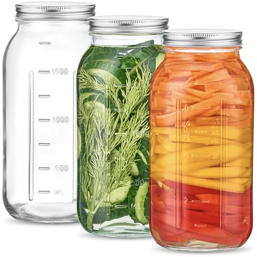Danmu Art 3 Pack 2 Litre Wide Mouth Glass Jars with Airtight Screw Lid - Perfect for Pickle, Sweets, Sugar, Laundry Pods Storage Container