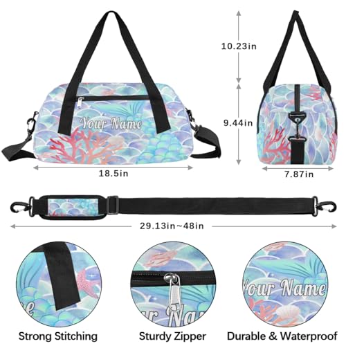 Personalized Kids Duffel Bag Ocean Mermaid Scale Tail,Custom Sport Gym Bag for Boys Girls,WWeekender Overnight Bags Travel Duffel Bag,Customized Kids Gift4