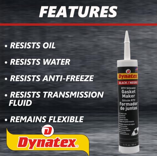 Image of Dynatex Black RTV Silicone Gasket Maker 10.1oz Caulk Tube - Oxygen Sensor Safe, OEM Specs, 500F Hi-Temp, Oil /Water Resistant, Made in the USA (3-Pack)