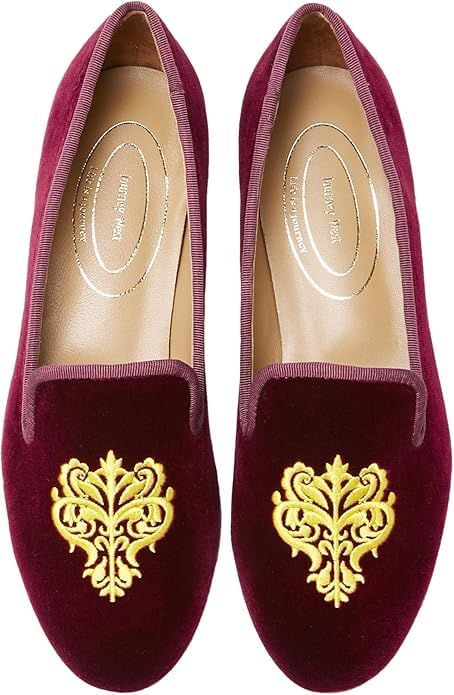 Image of Journey West Women's Velvet Loafer Flat with Embroidery Velvet Slippers