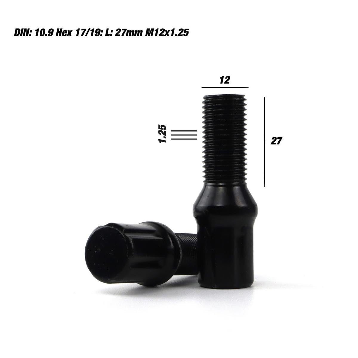 OMP SPEED Set di 20 viti a ruota con metrica M12X1.25 Chiave da 17/19 Lunghezza filettata da 27 mm, colore nero e materiale DIN 10,9