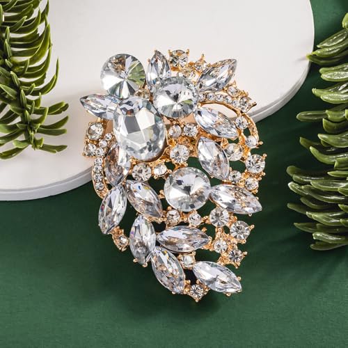 Image of SELOVO Rhinestone Statement Brooch Pin Flower Dress Accessory