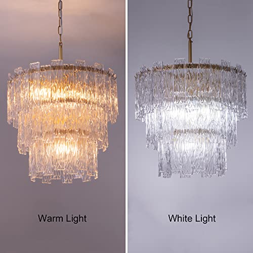 Wellmet Modern Glass Chandelier 20", Gold Farmhouse Chandeliers For Dining Rooms, Round Hanging Light Fixture, Foyer Chandeliers Entryway High Ceiling For Living Room, Bedroom, Kitchen Island, Hallway #TOP3