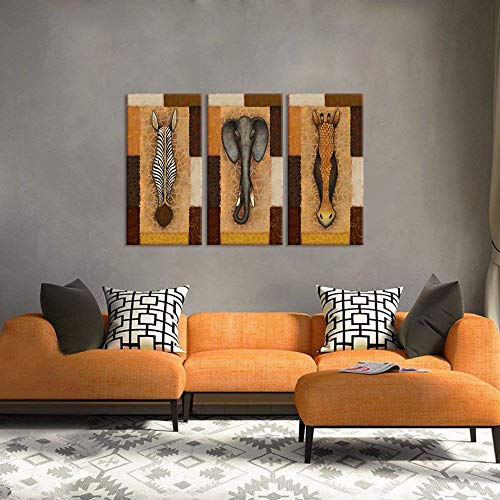 Ihappywall 3 Pieces Vintage Canvas Wall Art Giraffe Zebra Elephant African Animal Landscape Picture Artwork Painting On Canvas For Rustic Home Decor Stretched And Framed Ready To Hang 12X24Inchx3Pcs #TOP1