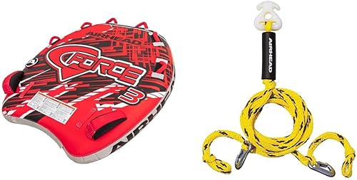 AirHead G-Force 3 Tubo remolcable 1-3, arnés de remolque rojo y resistente para tubos remolcables de 1 a 4 jinetes, esquís acuáticos, tablas de