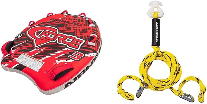 AirHead G-Force 3 Towable 1-3 Rider Tube,Red & Heavy Duty Tow Harness for 1-4 Rider Towable Tubes, Water Skis, Wakesurf Boards and Wakeboards, 12-Feet,Black