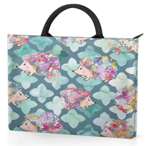 Watercolour Flower Hedgehog Laptop Sleeve with Handle Waterproof Computer Carrying Case3